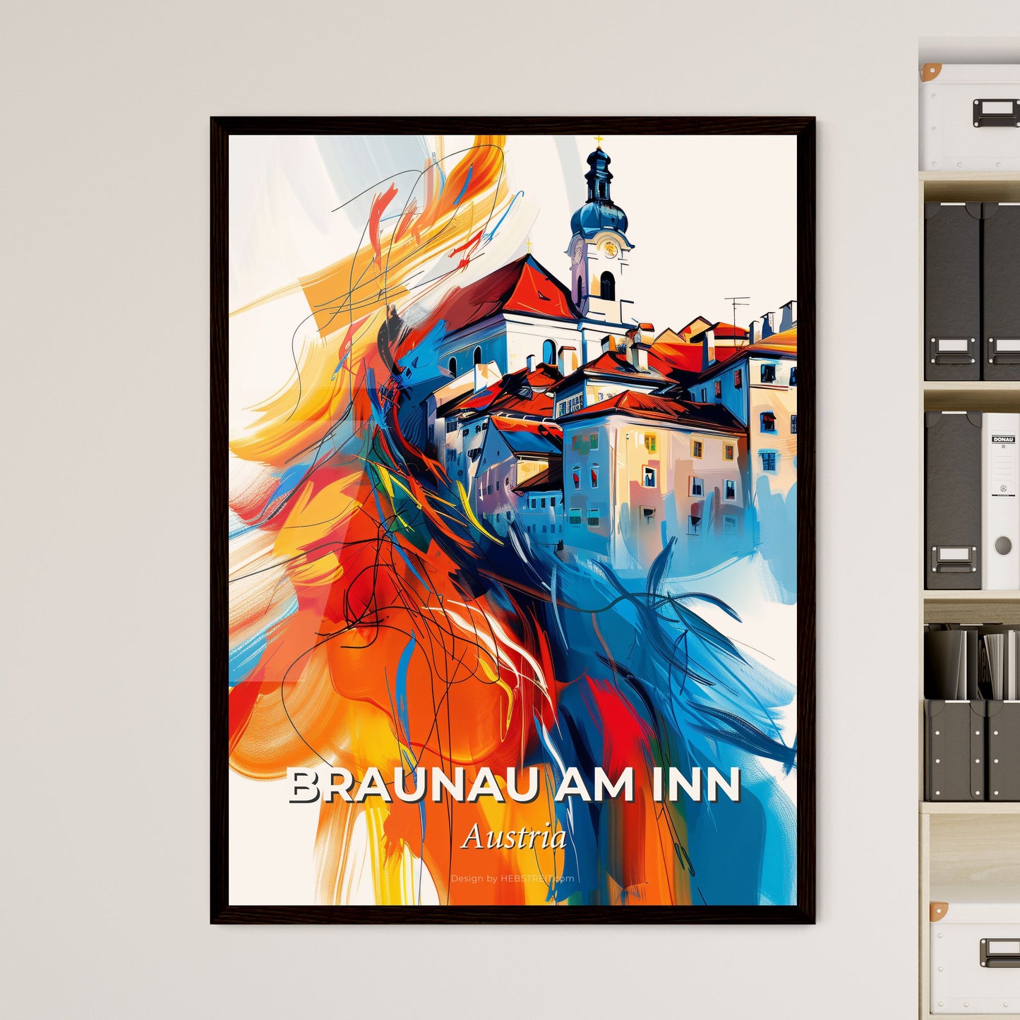 Vibrant Braunau Am Inn, Austria - A Painting Of A Building With A Tower And A Church