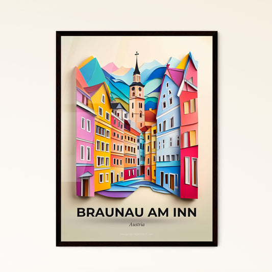 Vivid Braunau am Inn, Austria - a paper cut of a city with a church steeple