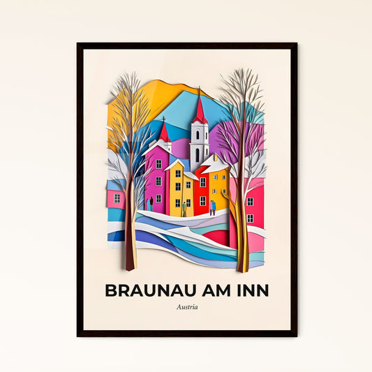 Vivid Braunau am Inn, Austria - a paper cut of a town with a church