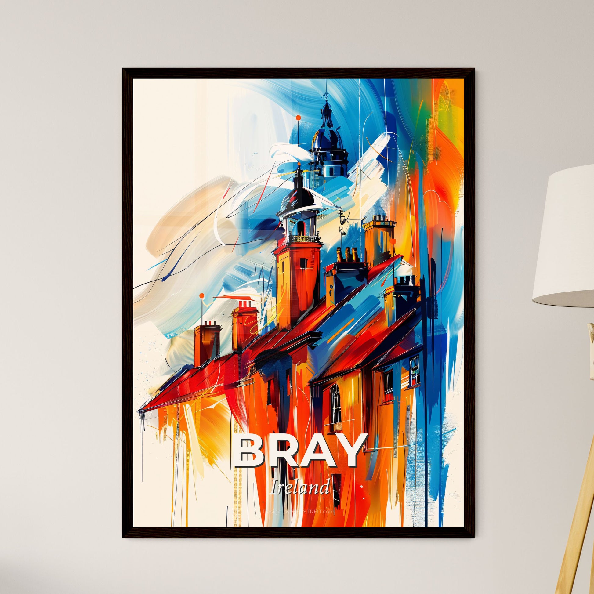 Vibrant Bray, Ireland - A Painting Of A Building With A Tower