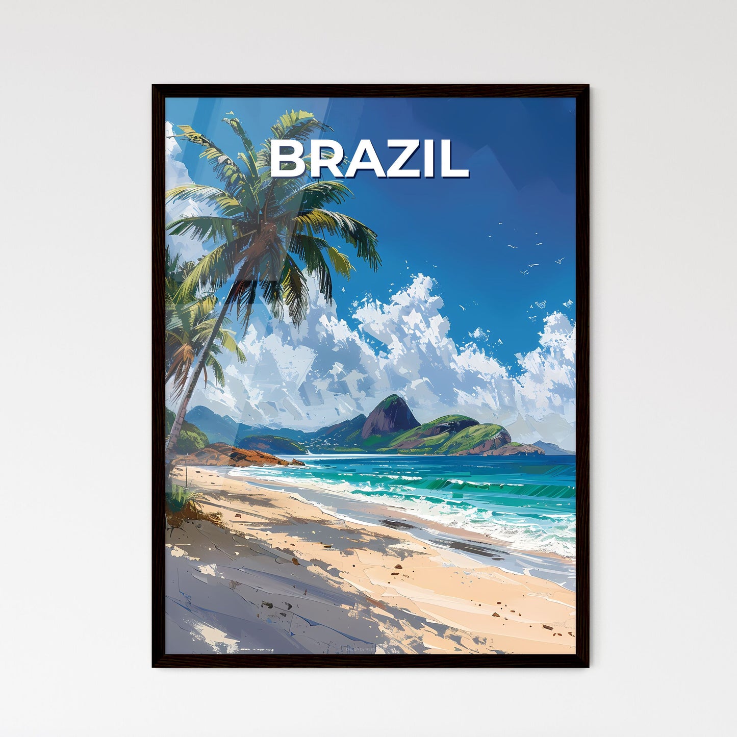 Vibrant Brazilian Beach Artwork: Palm Trees, Azure Water, Blue Ocean, South America, Beach Art, Painting