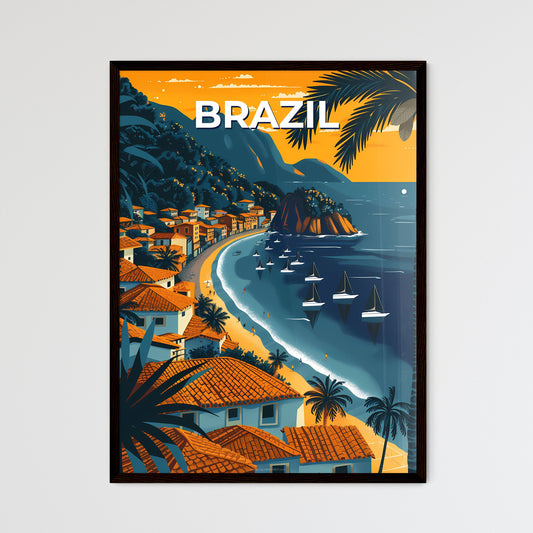 Vibrant Brazilian Beach Scene: Painted Houses, Boats, and Coastal Vibes