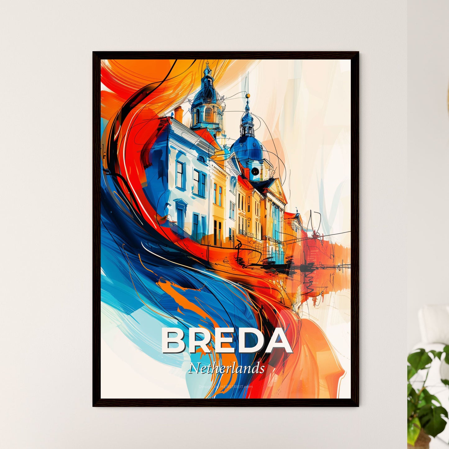 Vibrant Breda, Netherlands - A Colorful Painting Of A Building