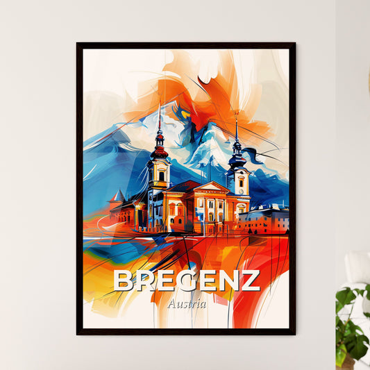 Vibrant Bregenz, Austria - A Painting Of A Building With A Mountain In The Background