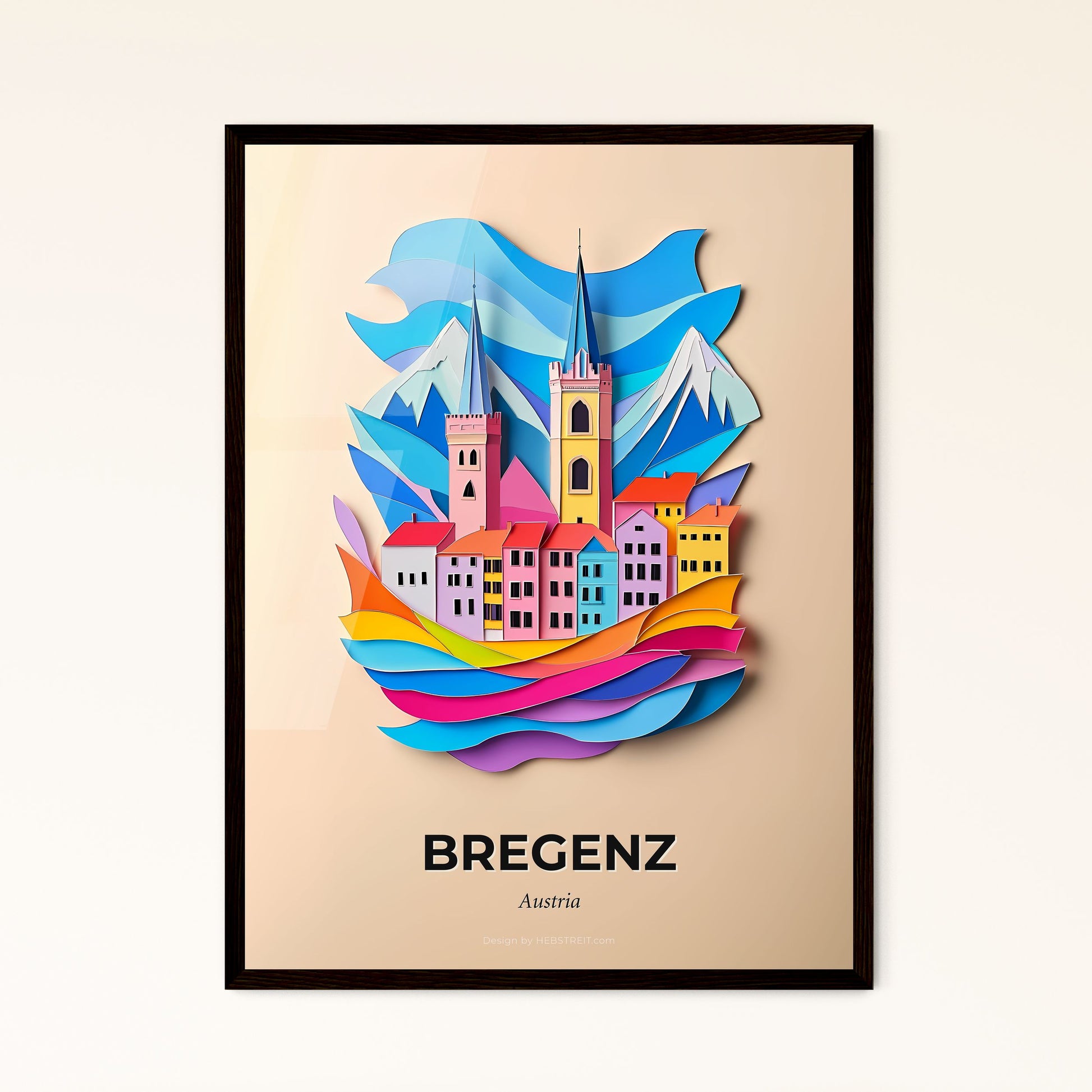 Vivid Bregenz, Austria - a paper cut of a city with a mountain in the background