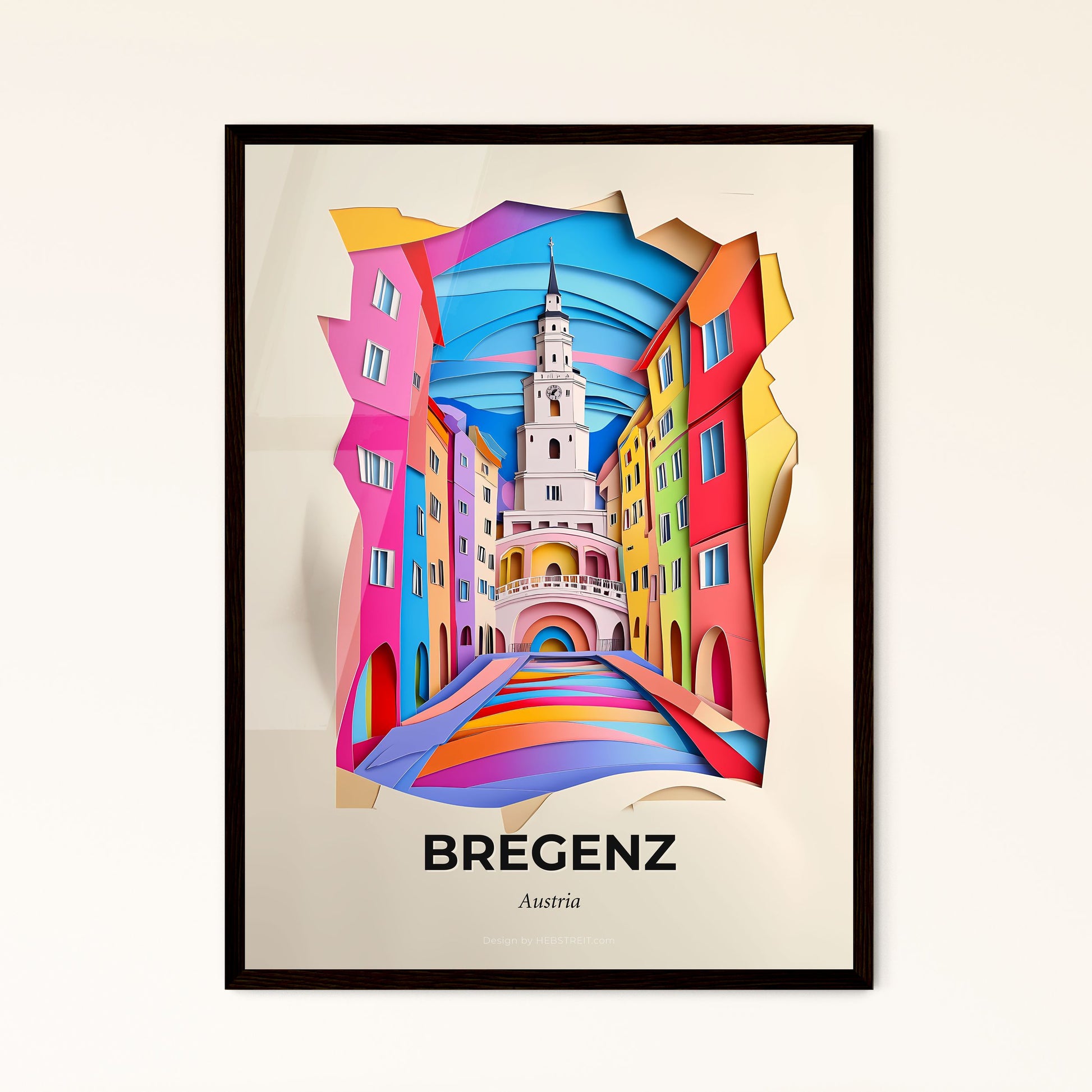 Vivid Bregenz, Austria - a paper cut of a city with a clock tower