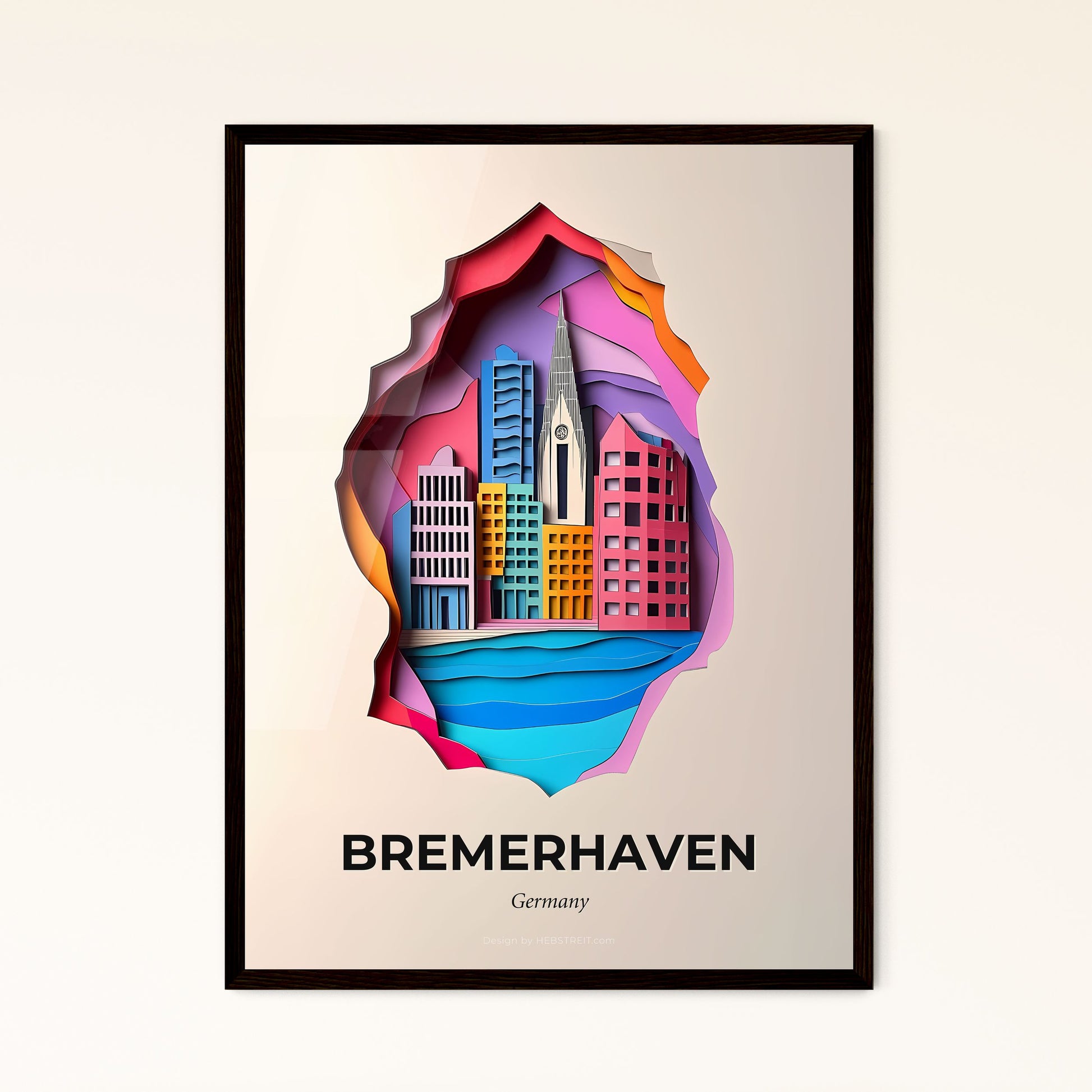 Vivid Bremerhaven, Germany - a paper cut of a city with a clock tower