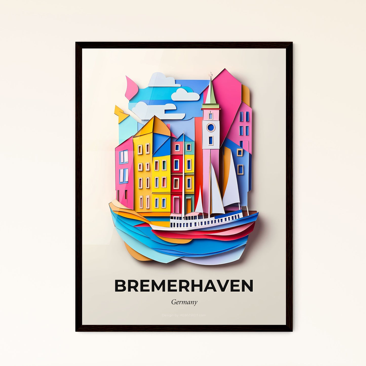 Vivid Bremerhaven, Germany - a paper cut of a city with a boat