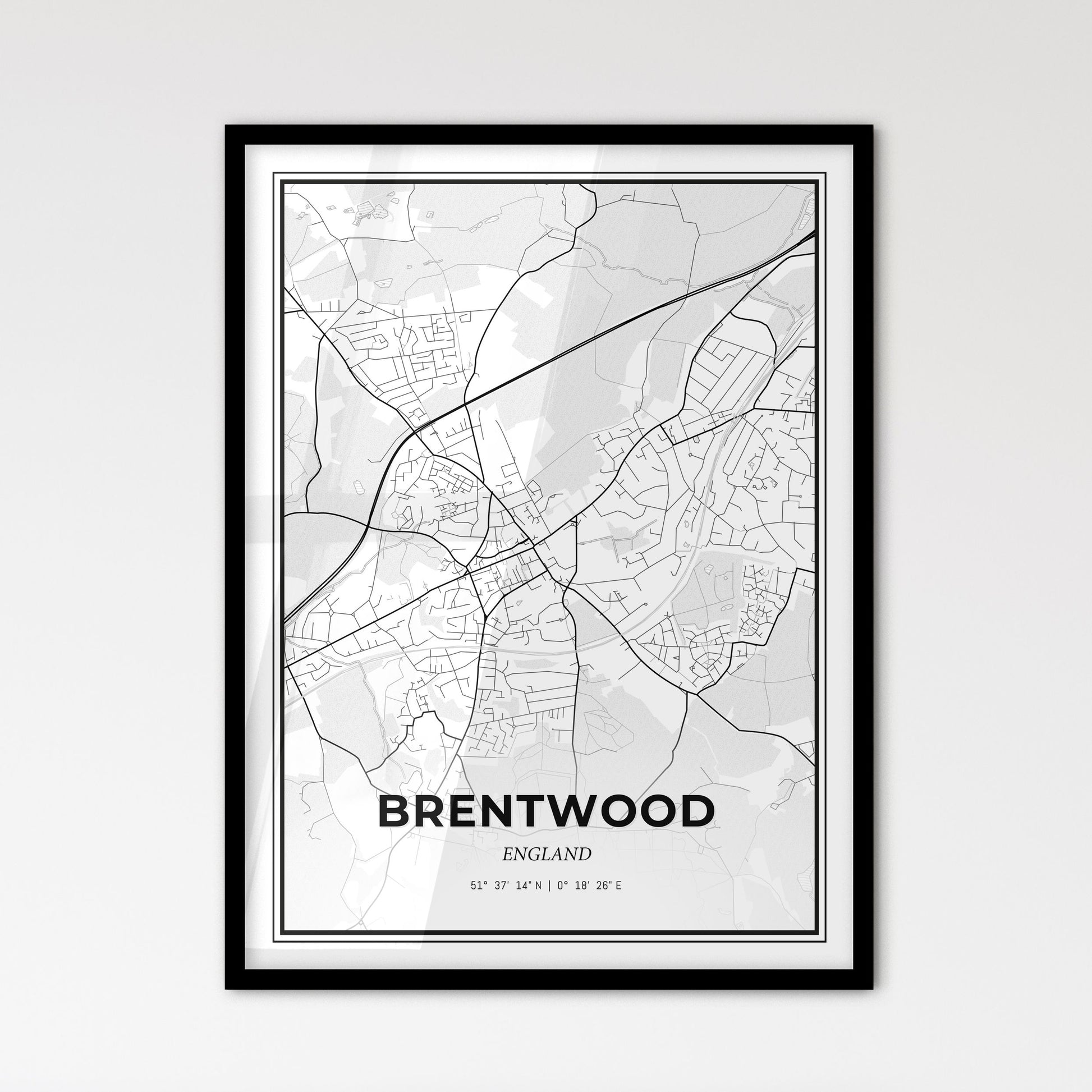 Brentwood England - Scandinavian Style City Map for Modern Home Decor