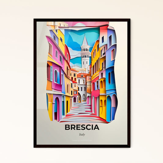 Vivid Brescia, Italy - a colorful city street with a clock tower in the background