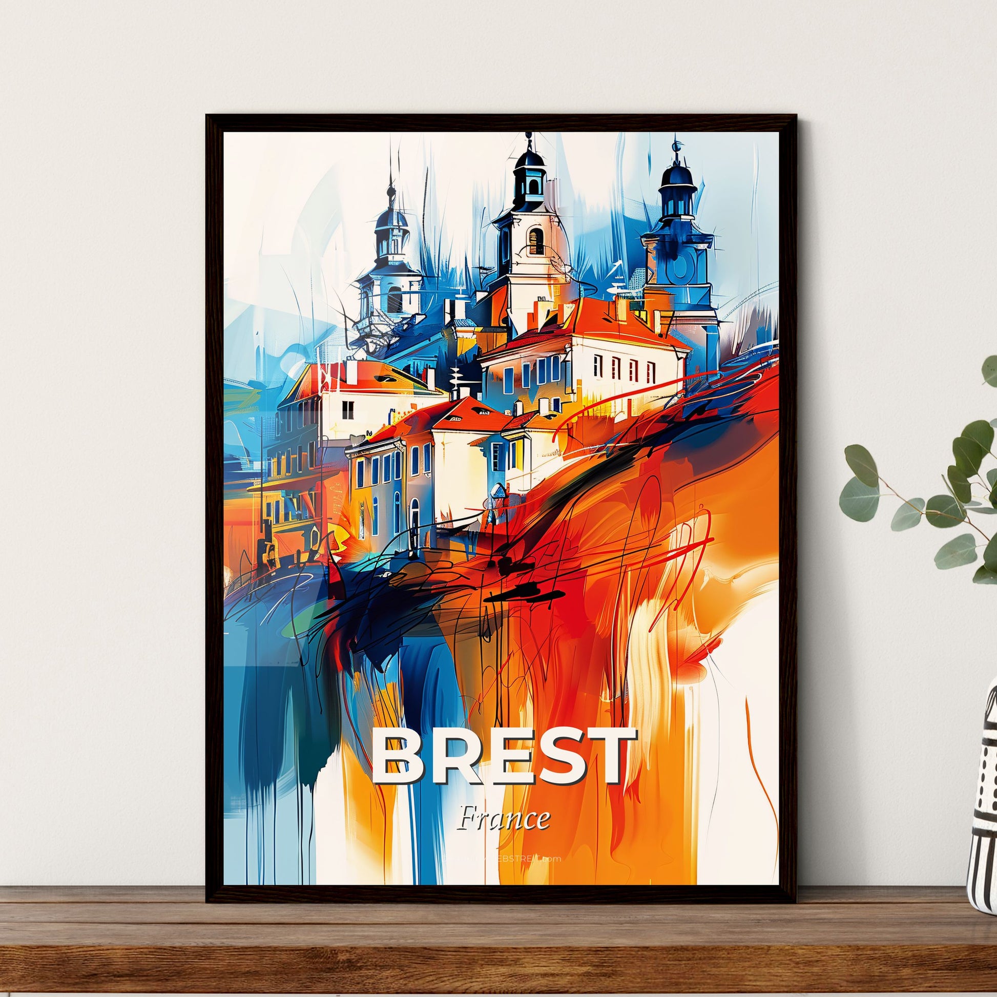 Vibrant Brest, France - A Painting Of A Building With Towers