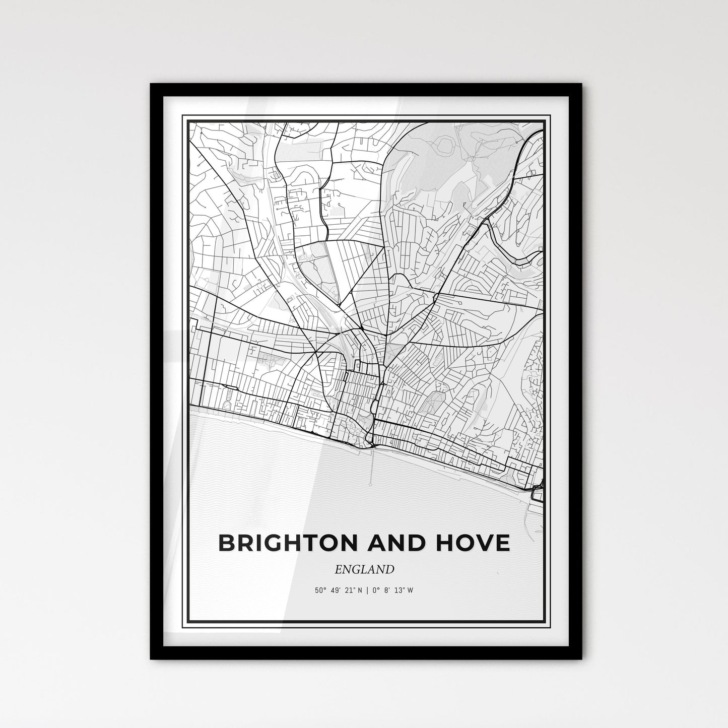 Brighton and Hove England - Scandinavian Style City Map for Modern Home Decor