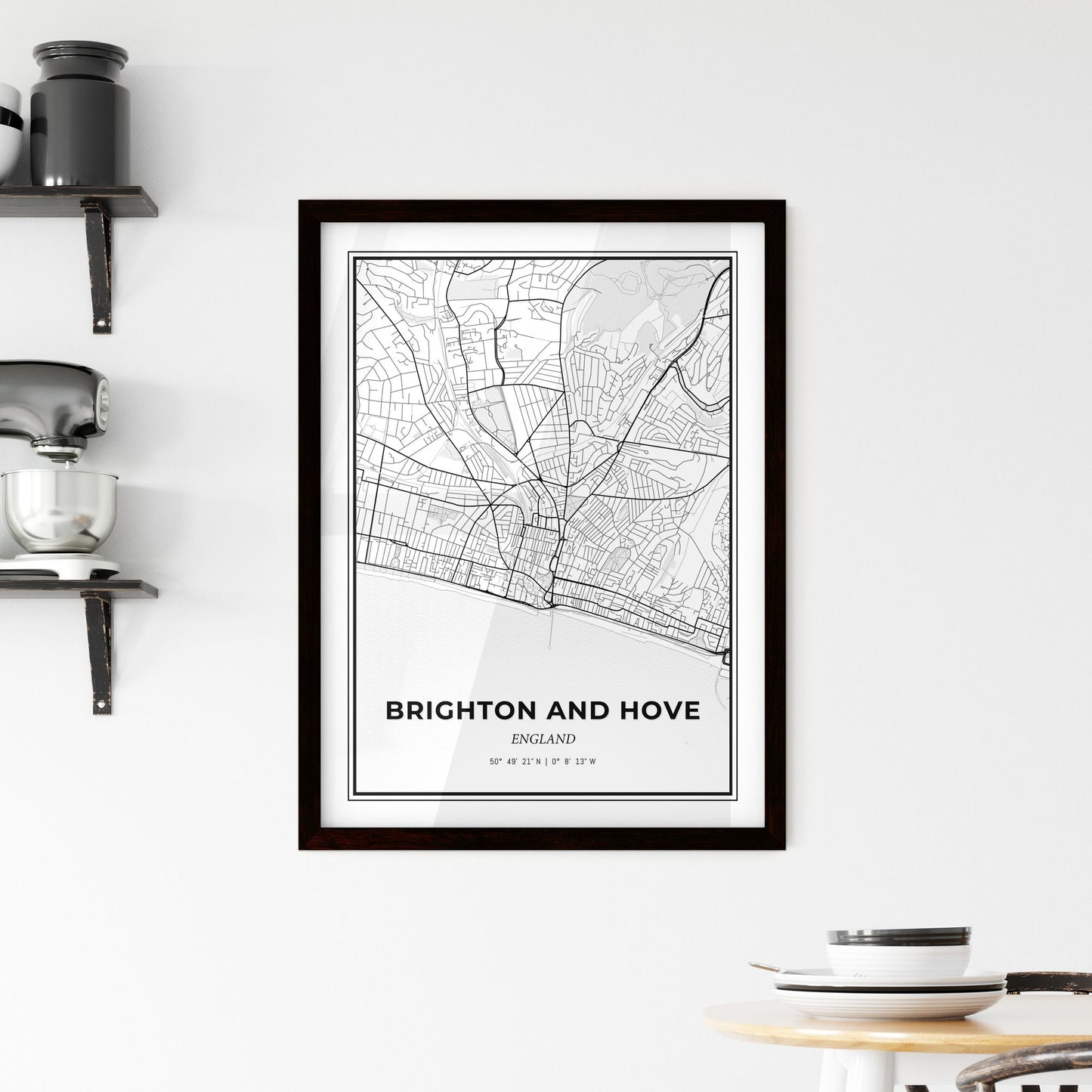 Brighton and Hove England - Minimal City Map