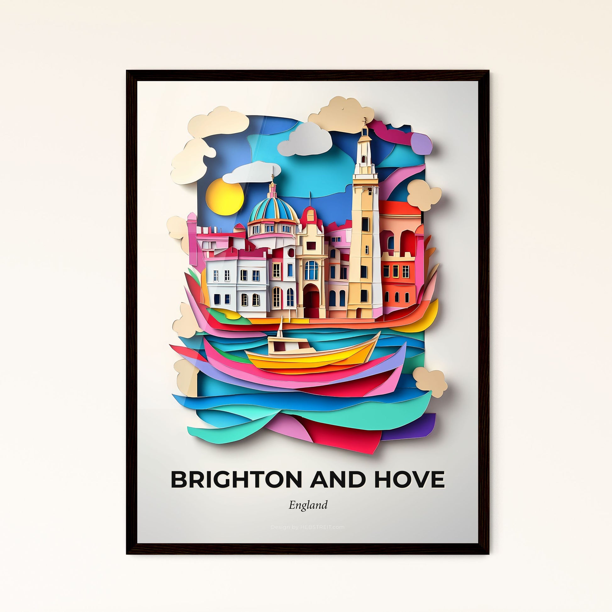 Vivid Brighton and Hove, England - a paper cut of a boat in the water