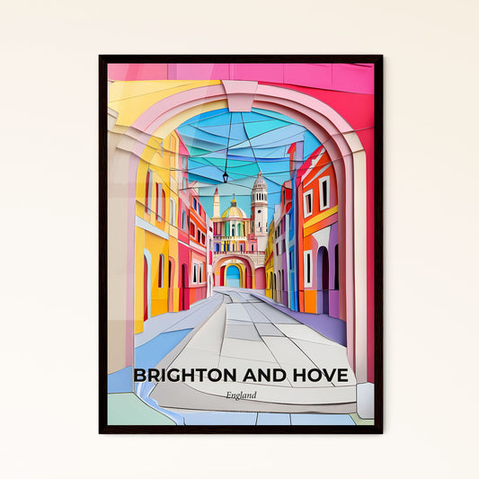 Vivid Brighton and Hove, England - a colorful street with a clock tower in the distance