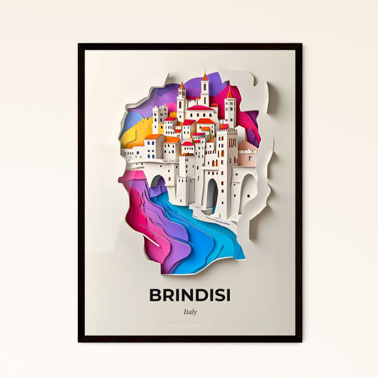 Vivid Brindisi, Italy - a paper cut of a city with a rainbow stream