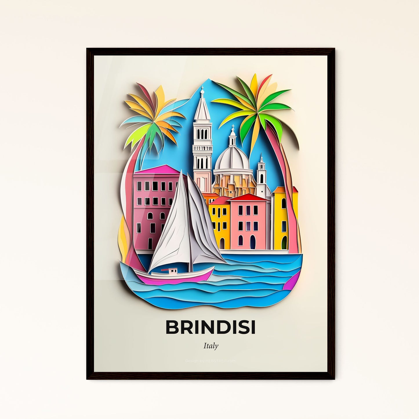 Vivid Brindisi, Italy - a paper cut of a boat in the water