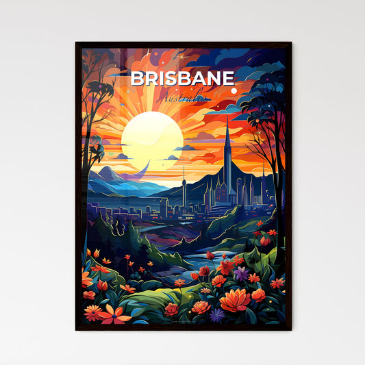 Vibrant Brisbane Skyline Painting: Colorful Cityscape with Mountains Default Title