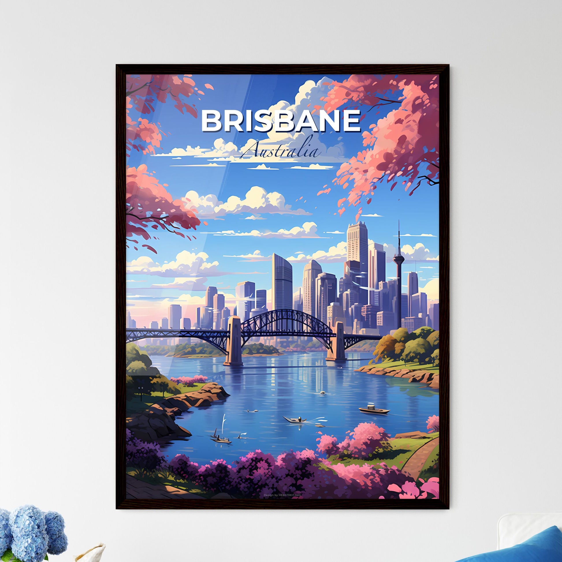 Vibrant City Skyline of Brisbane Australia with Iconic Bridge over River and Lush Foliage Default Title