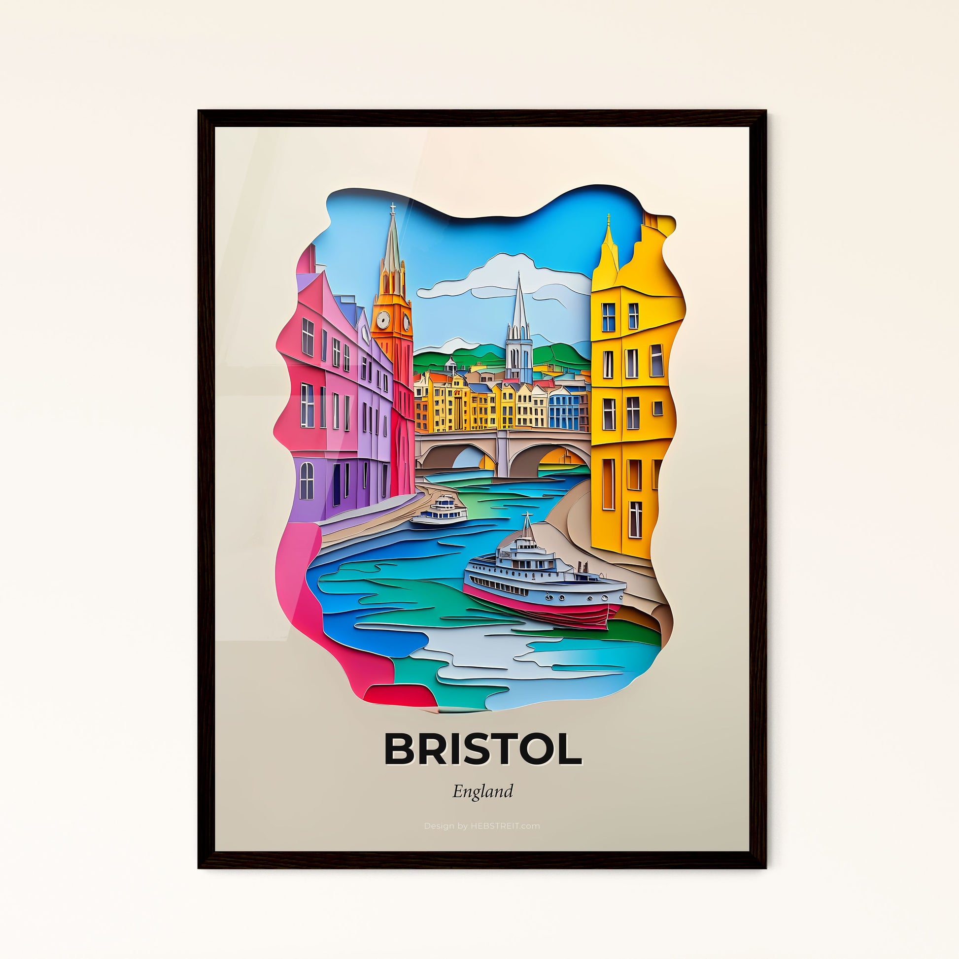 Vivid Bristol, England - a city with a river and a boat