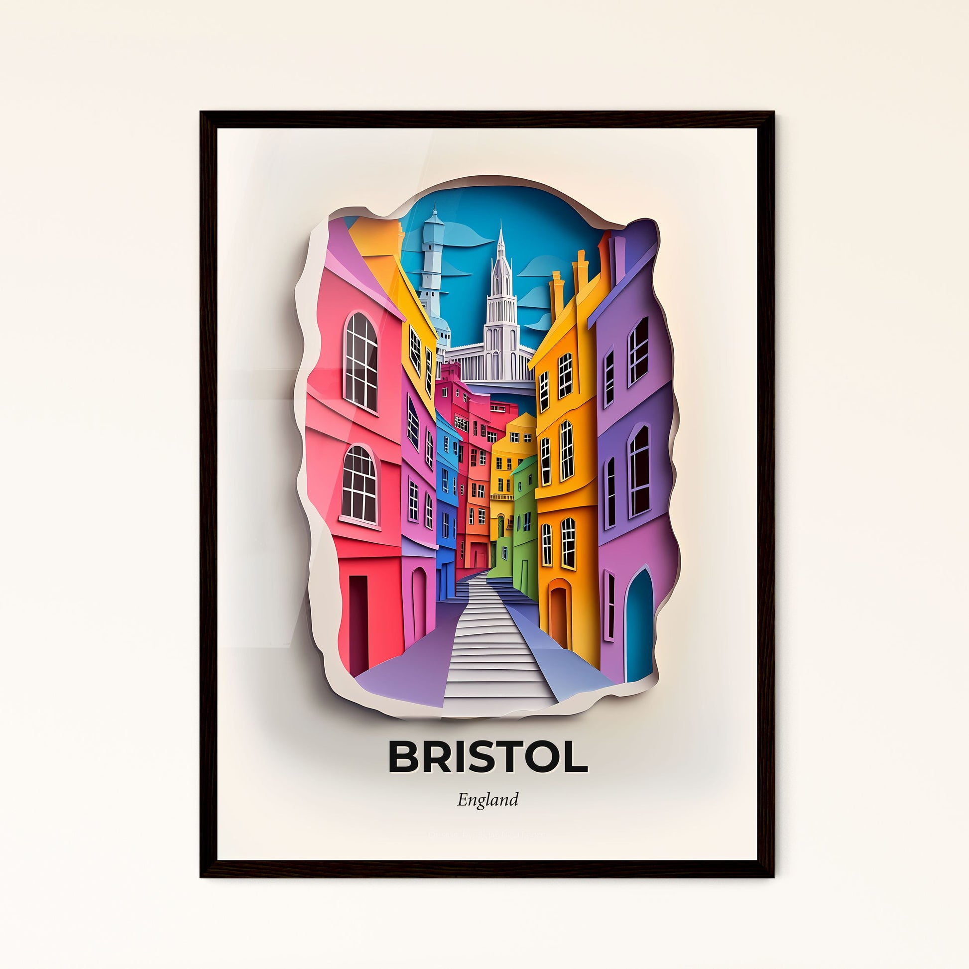 Vivid Bristol, England - a colorful city street with a clock on the wall