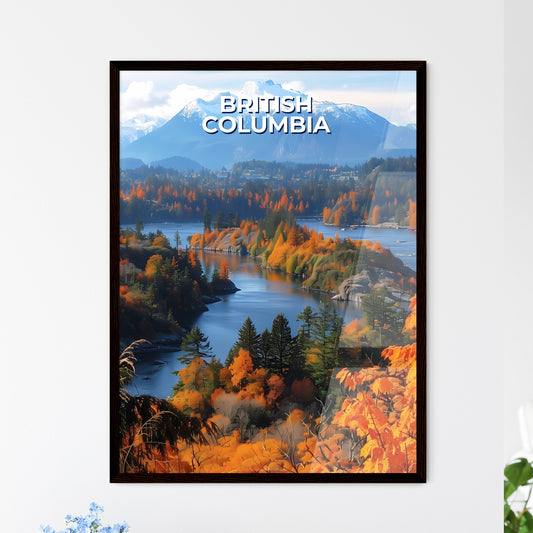 British Columbia River Art Scenic Landscape Painting Trees Mountains Canada