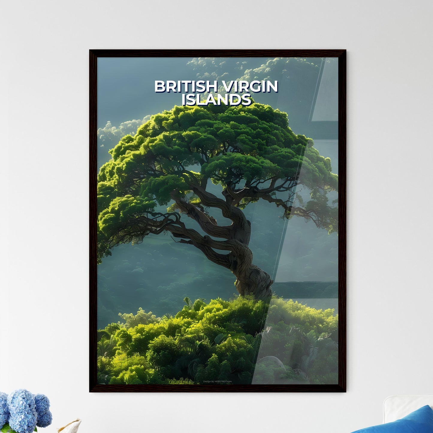 Vibrant Tropical Painting: Tree on Hillside, British Virgin Islands, North America