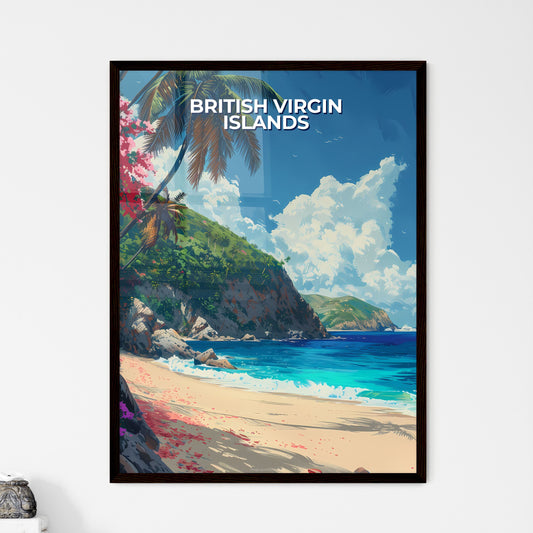 Vibrant Art of Beach with Palm Trees and Bod - Framed Art Print