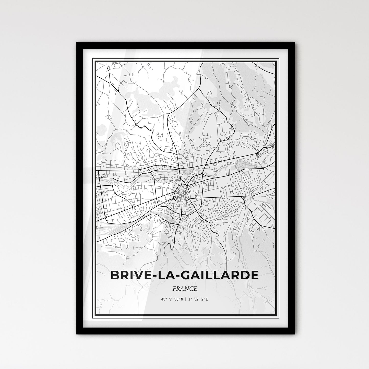 Brive-la-Gaillarde France - Scandinavian Style City Map for Modern Home Decor