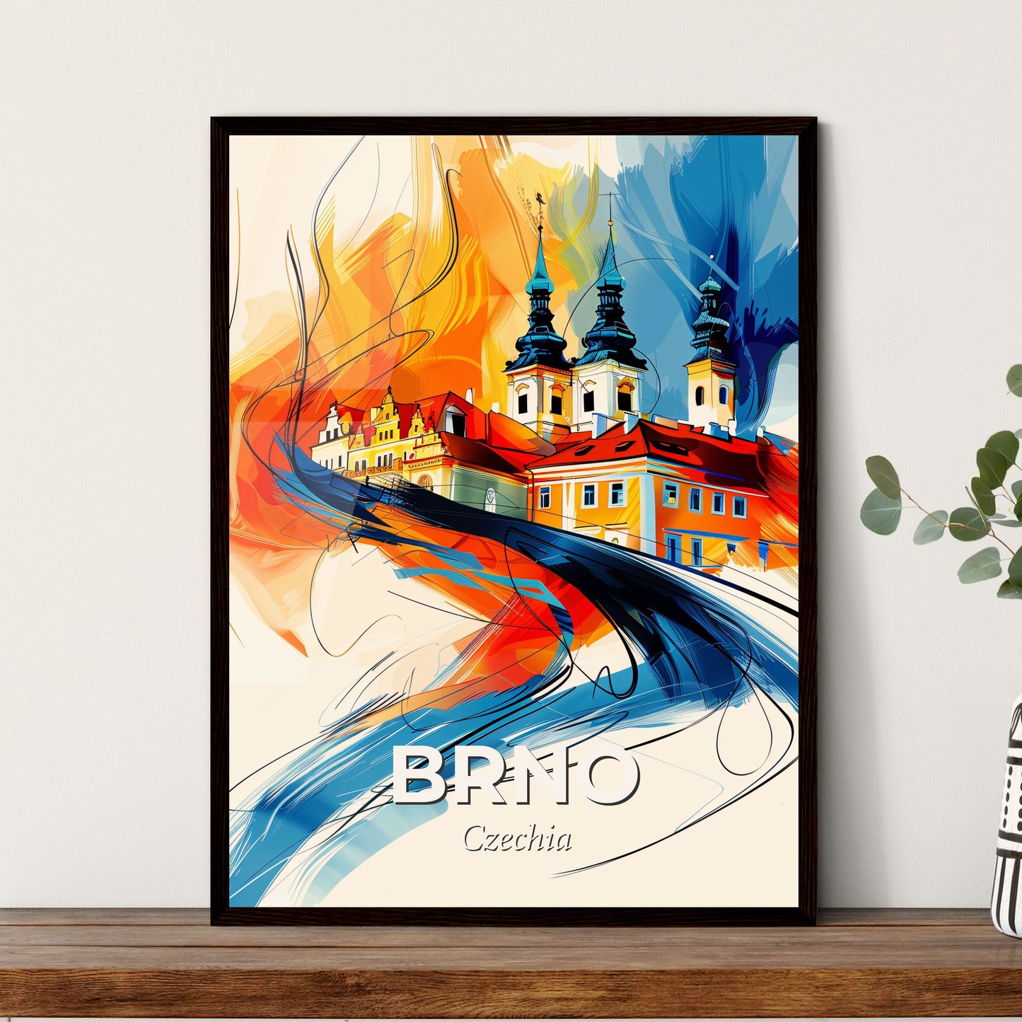 Vibrant Brno, Czechia - A Painting Of A Building With A Colorful Background