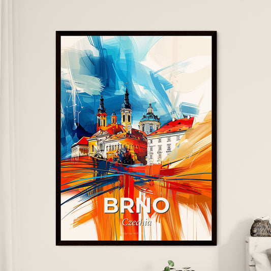 Vibrant Brno, Czechia - A Painting Of A Building With A Colorful Background