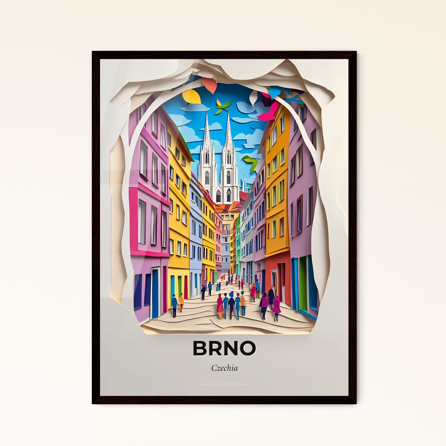 Vivid Brno, Czechia - a paper cut of a city street with people walking