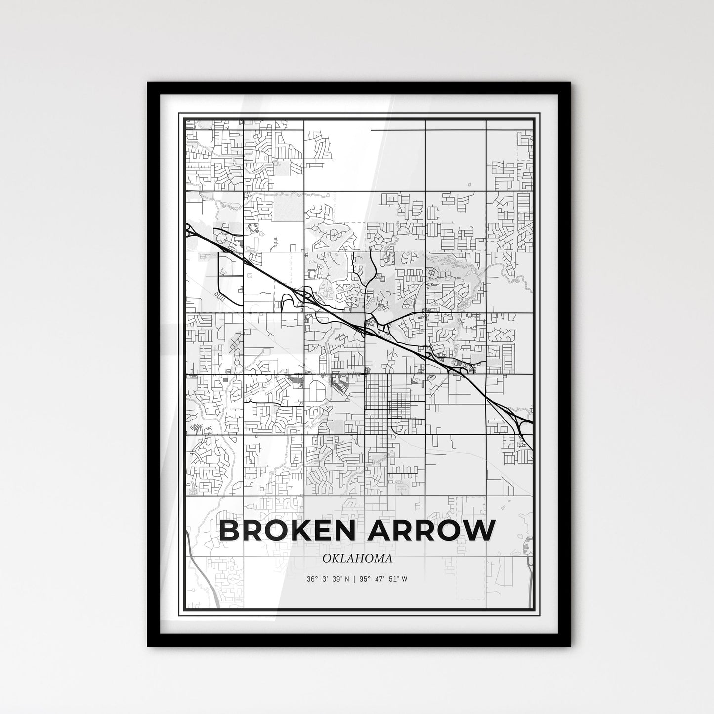 Broken Arrow Oklahoma - Scandinavian Style City Map for Modern Home Decor