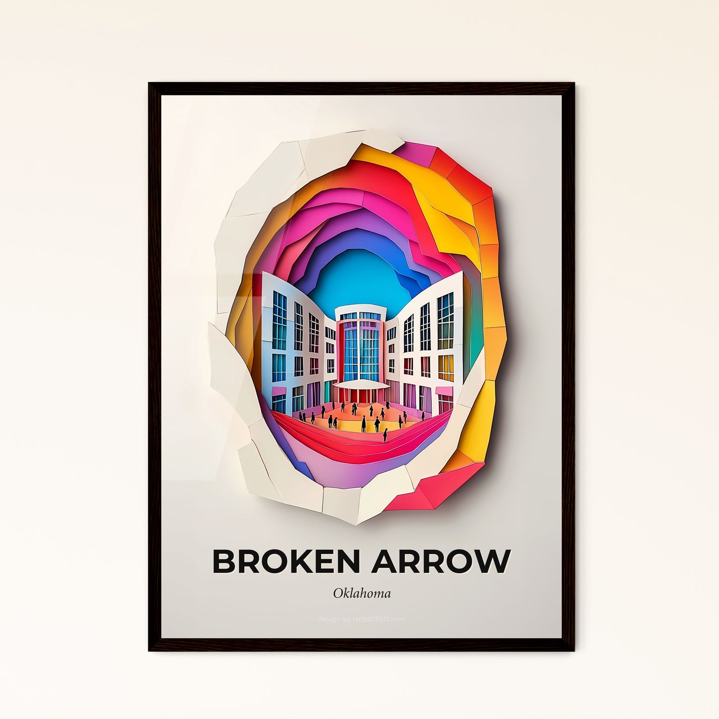 Vivid Broken Arrow, Oklahoma - a colorful circular cut out of paper with people walking around