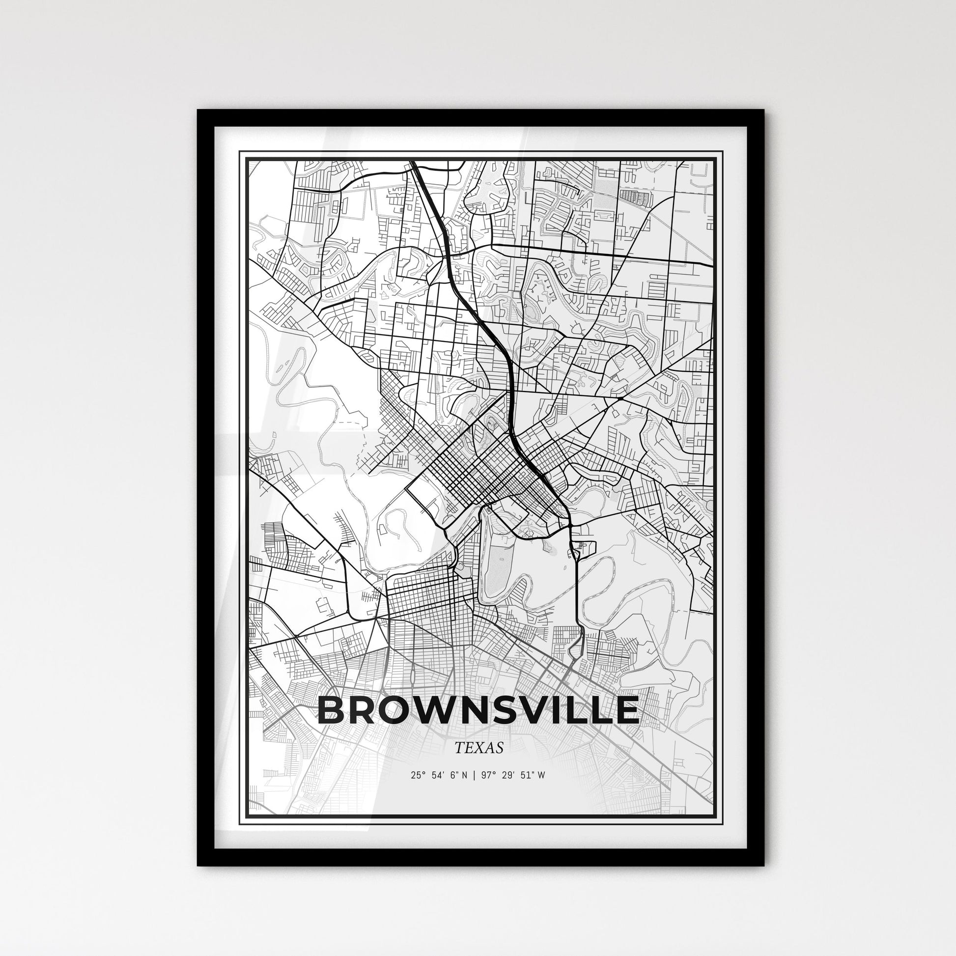 Brownsville Texas - Scandinavian Style City Map for Modern Home Decor