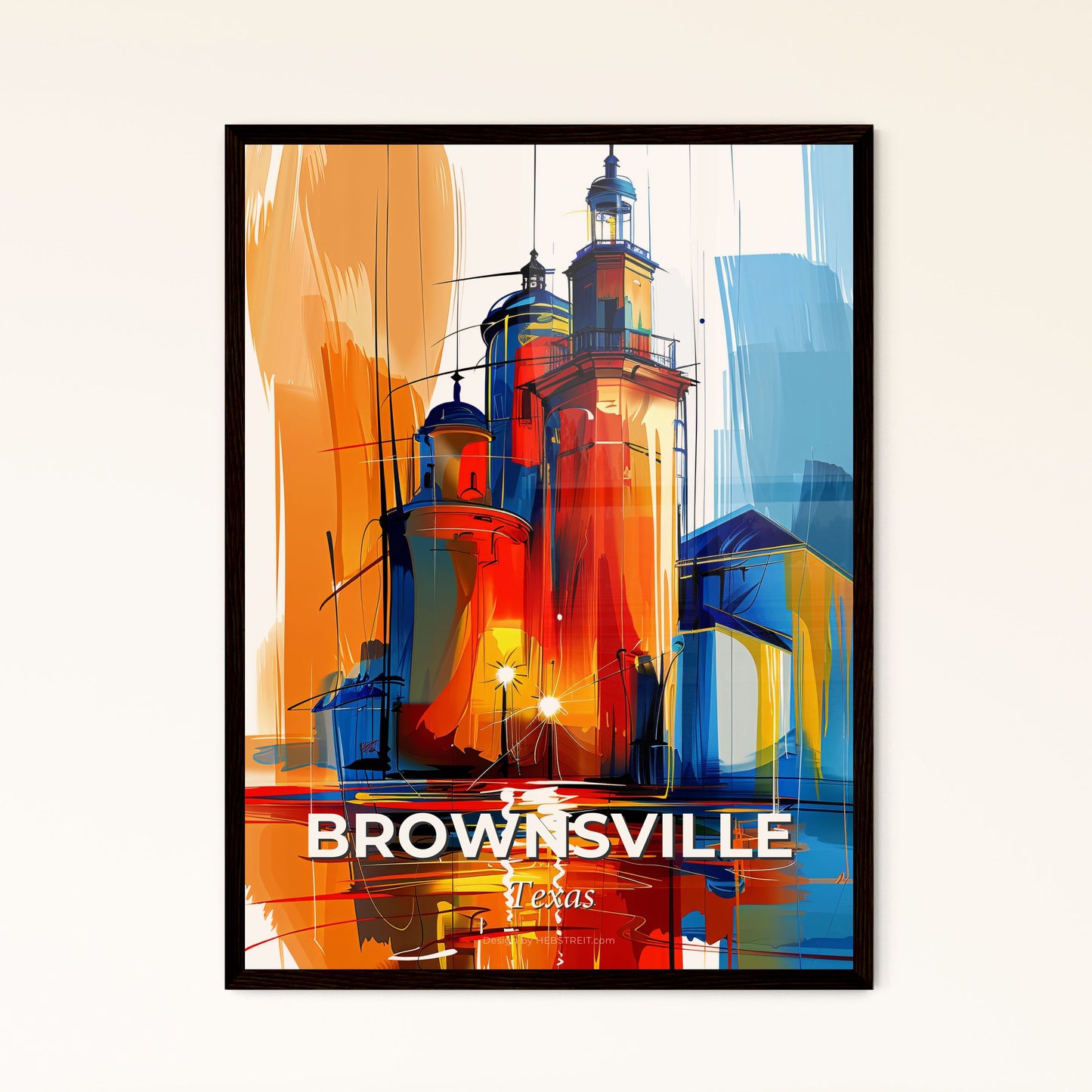 Vibrant Brownsville, Texas - A Painting Of A Building With A Light Post And A Street Light