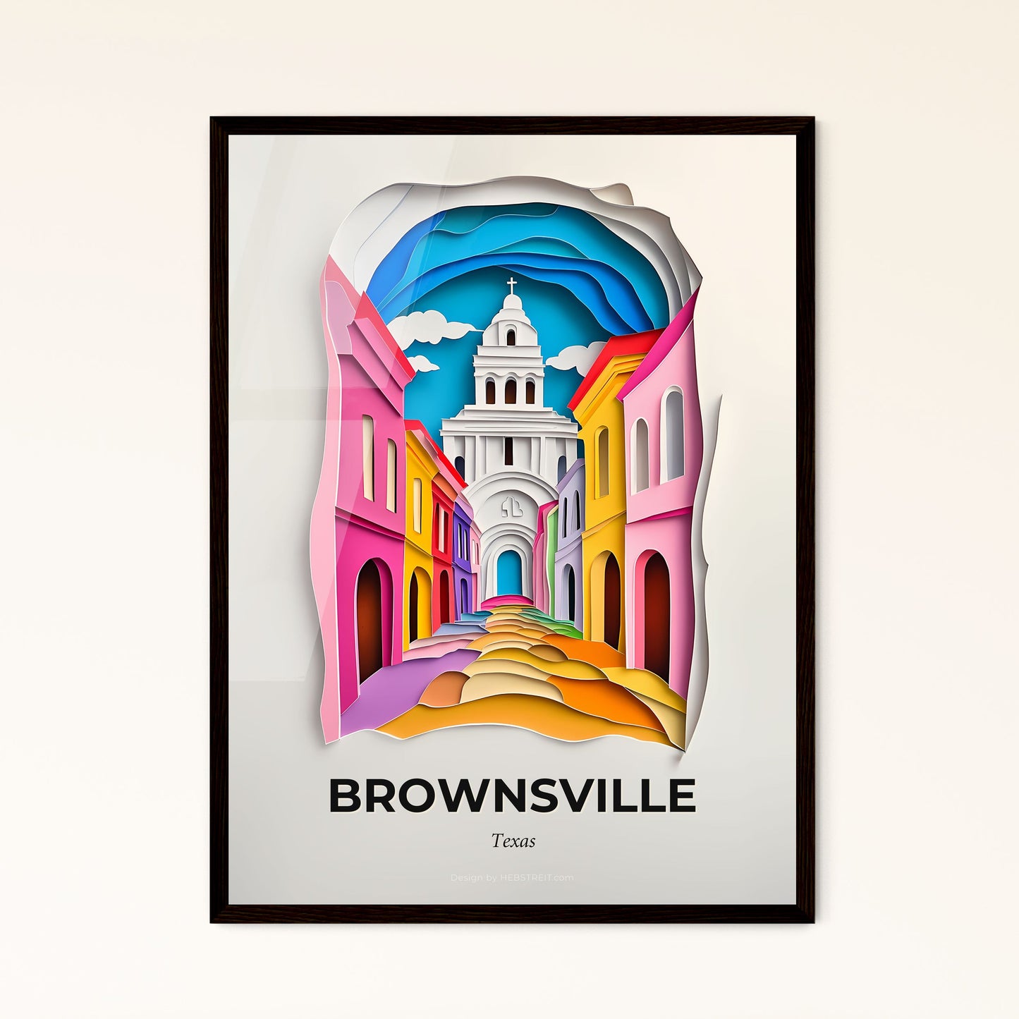 Vivid Brownsville, Texas - a paper cut of a street with a church in the background