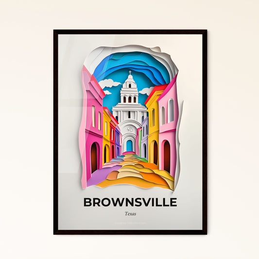 Vivid Brownsville, Texas - a paper cut of a street with a church in the background