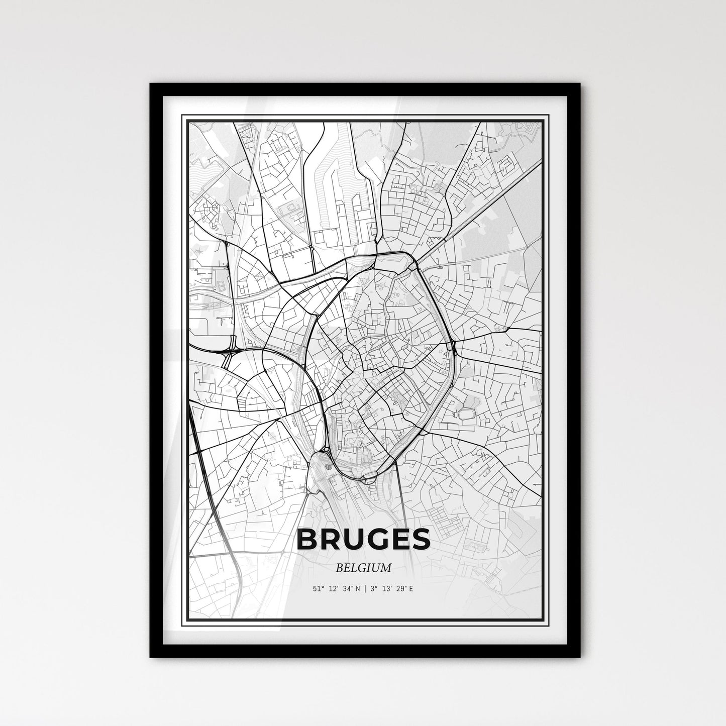 Bruges  Belgium - Scandinavian Style City Map for Modern Home Decor