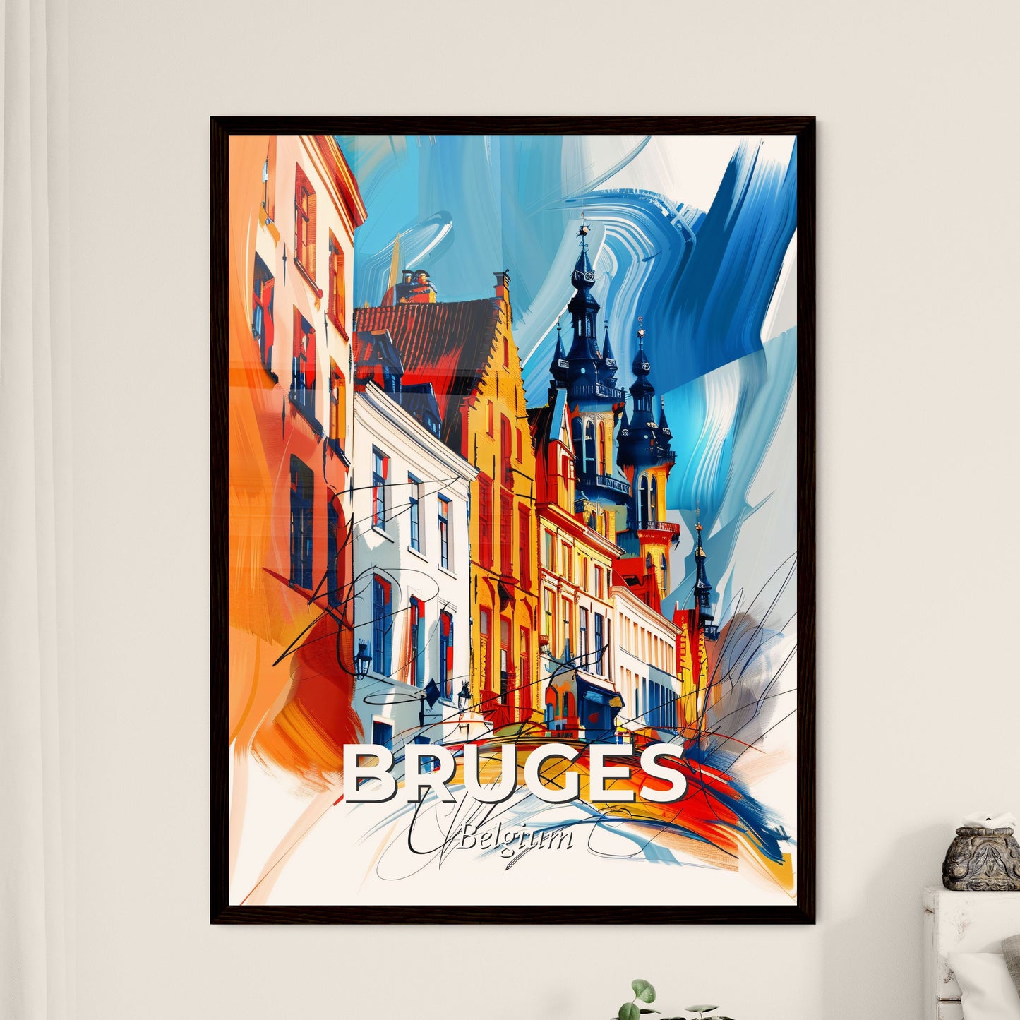 Vibrant Bruges , Belgium - A Colorful Painting Of Buildings