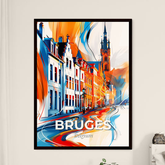 Vibrant Bruges , Belgium - A Colorful Street With Buildings And A Church