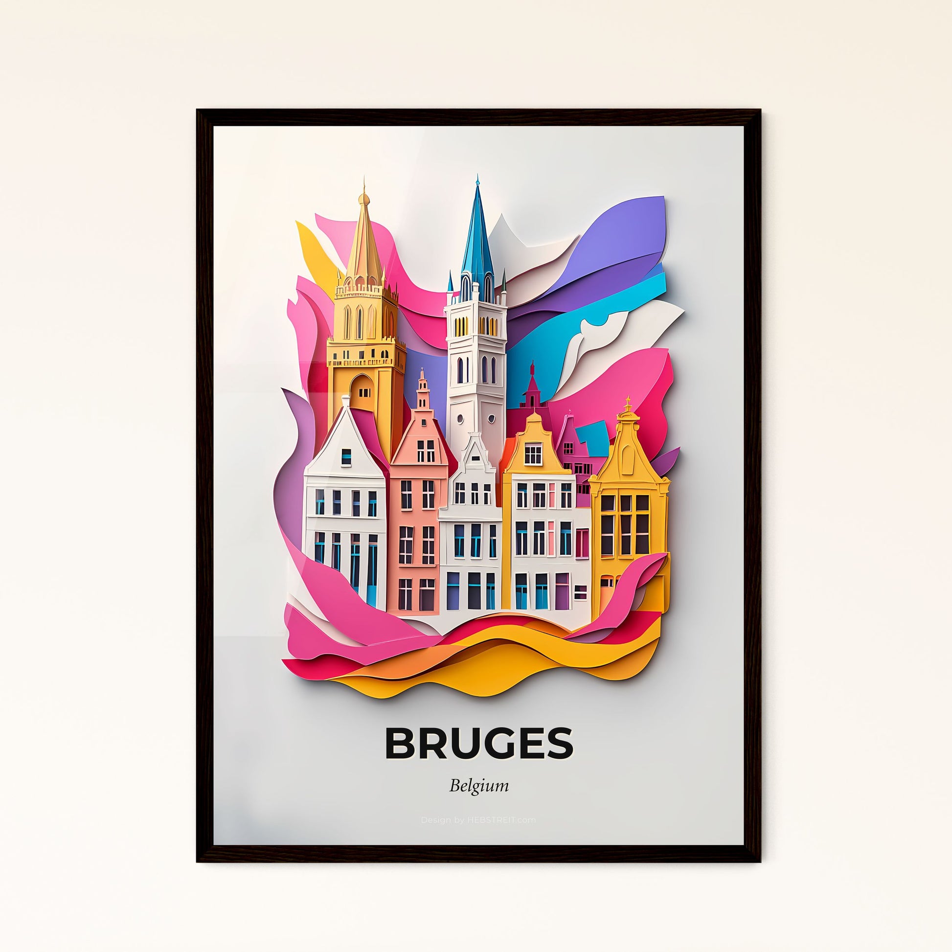 Vivid Bruges , Belgium - a paper cut of a city with a clock tower