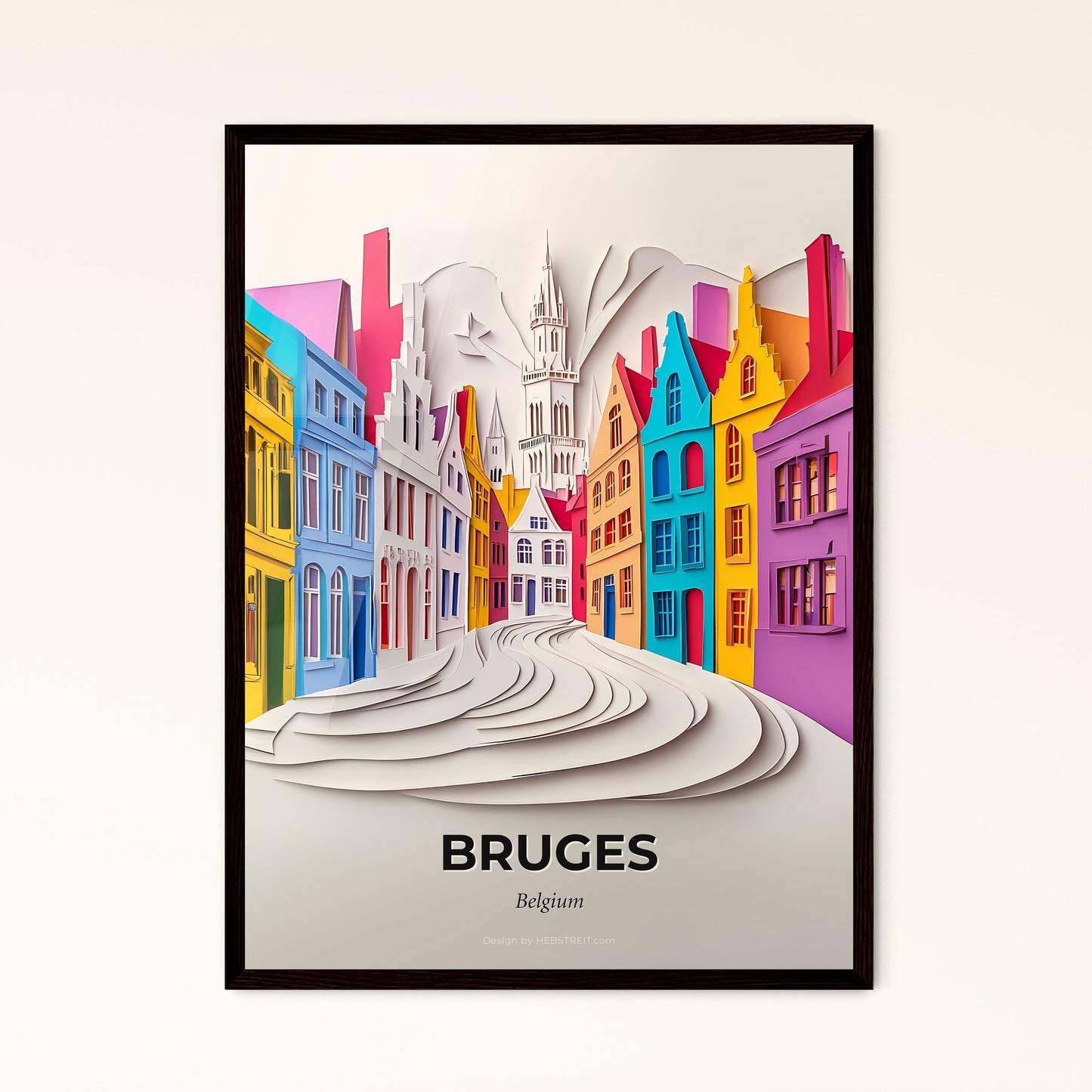 Vivid Bruges , Belgium - a paper cut of a city with a clock tower