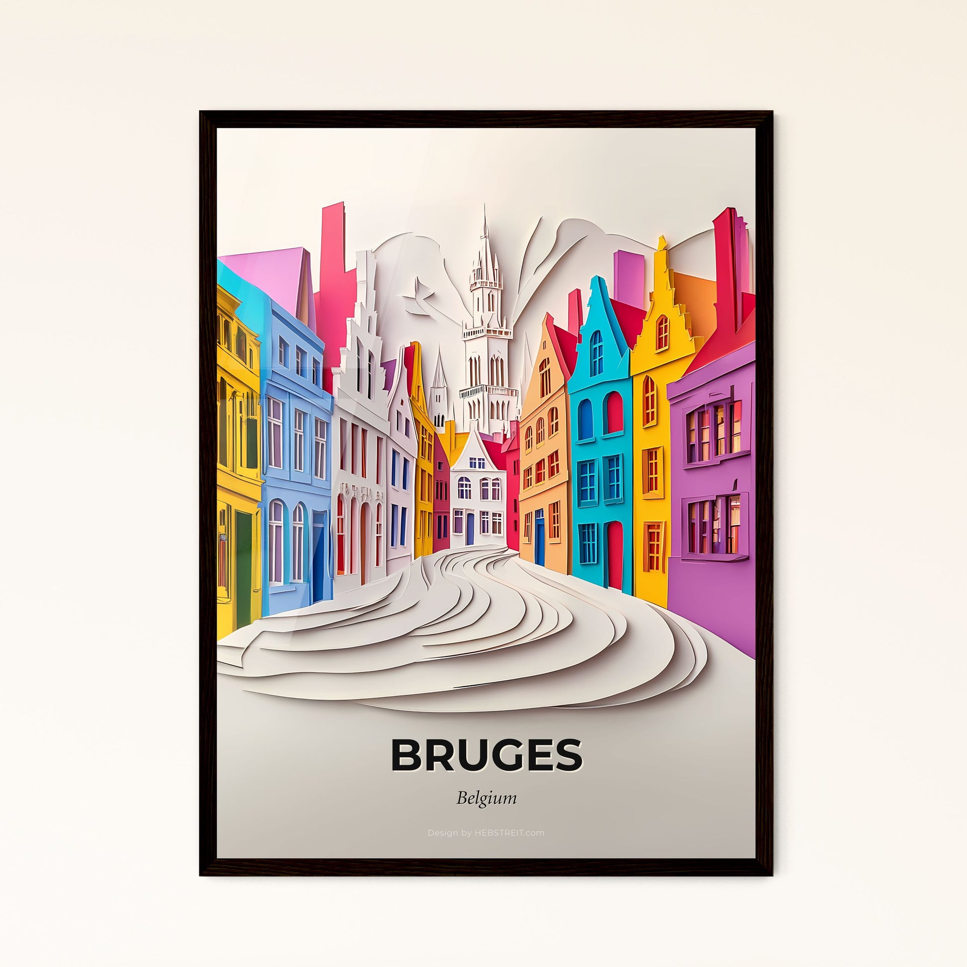 Vivid Bruges , Belgium - a paper cut of a city with a clock tower