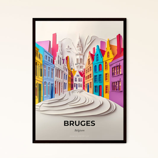 Vivid Bruges , Belgium - a paper cut of a city with a clock tower