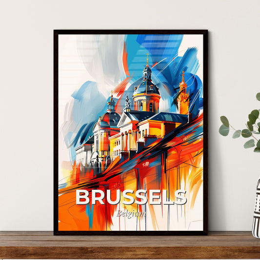 Vibrant Brussels, Belgium - A Painting Of A Building With A Colorful Background