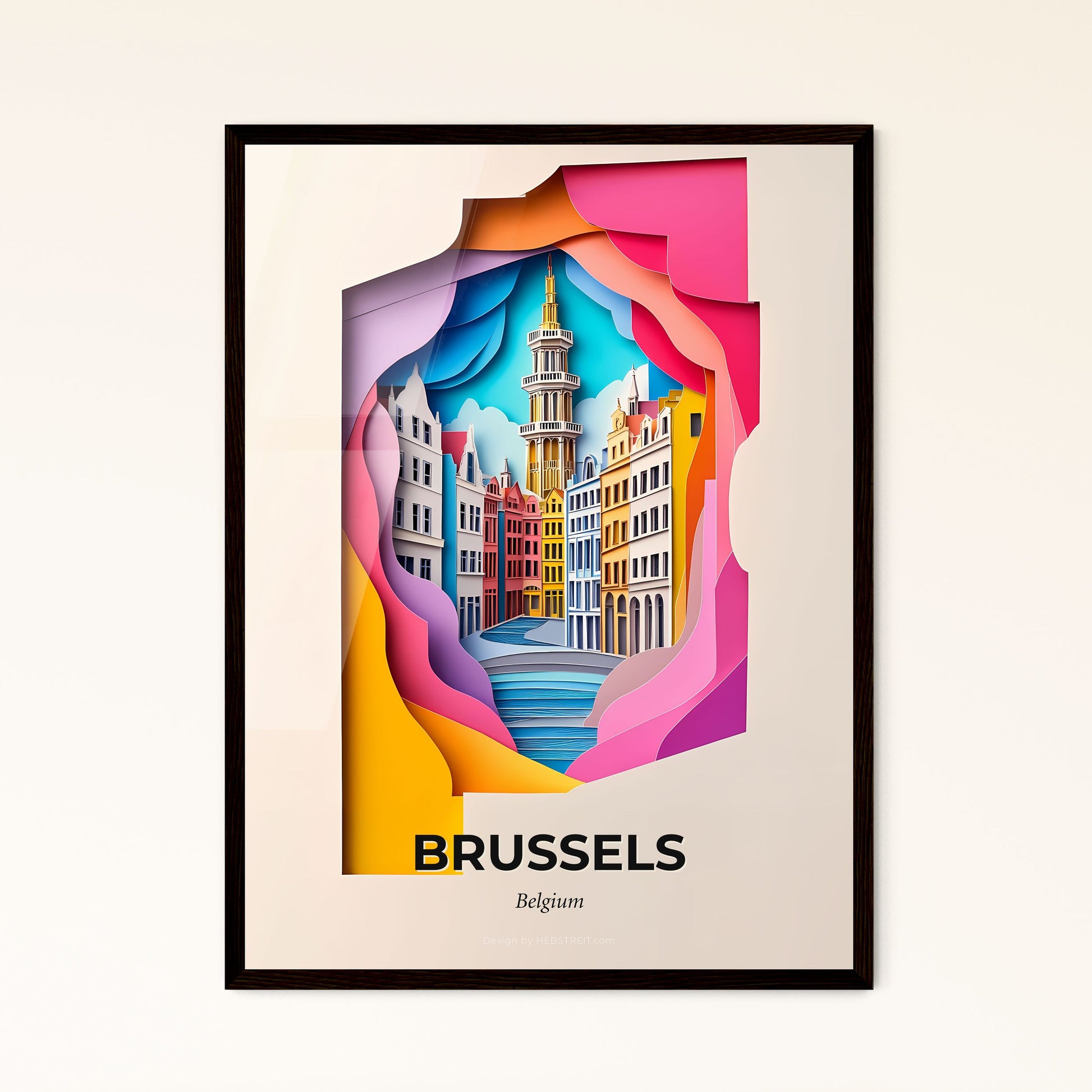 Vivid Brussels, Belgium - a paper cut of a city with a clock tower