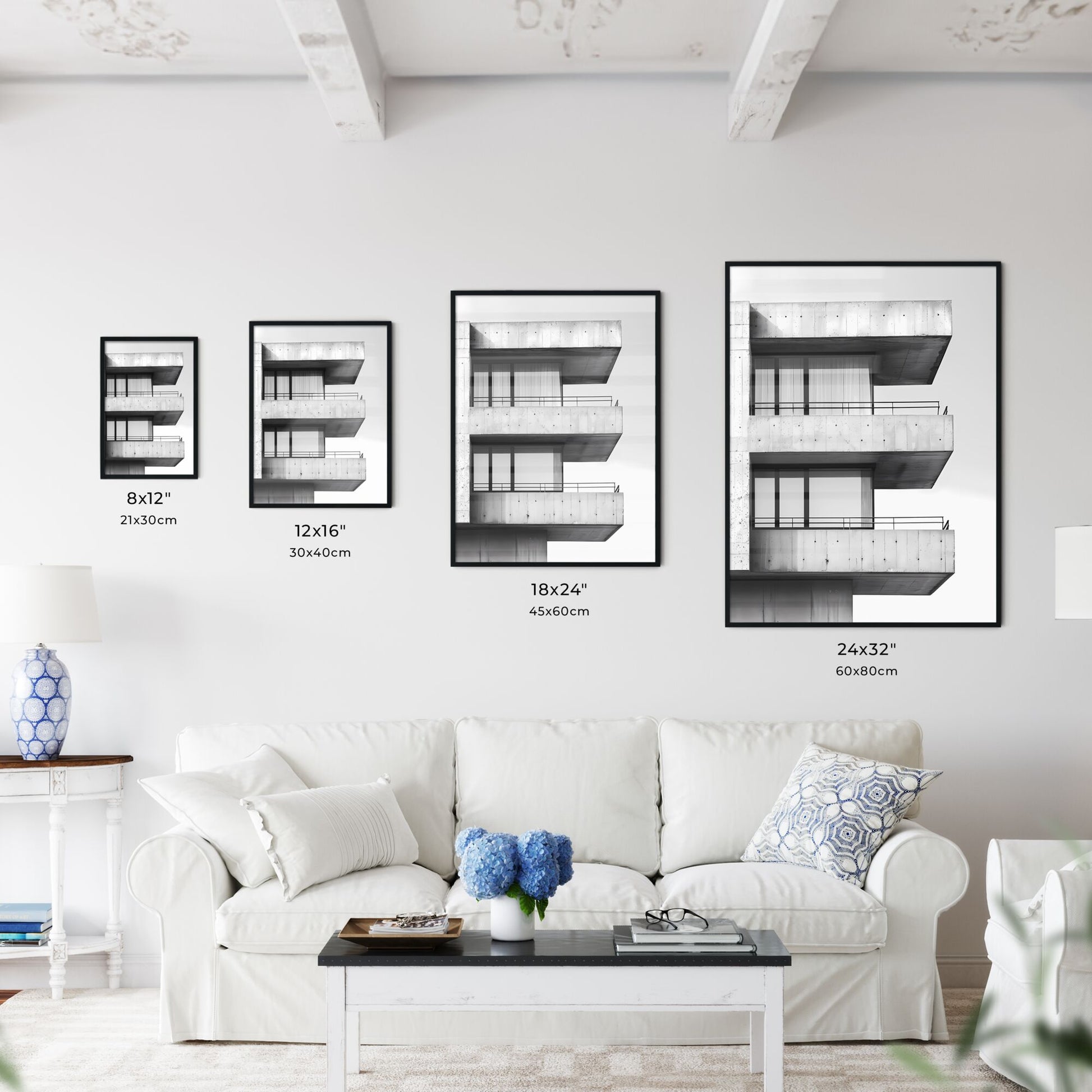 Black and White Luxury High Rise Building Photography Painting Art with White Background and Sky Default Title