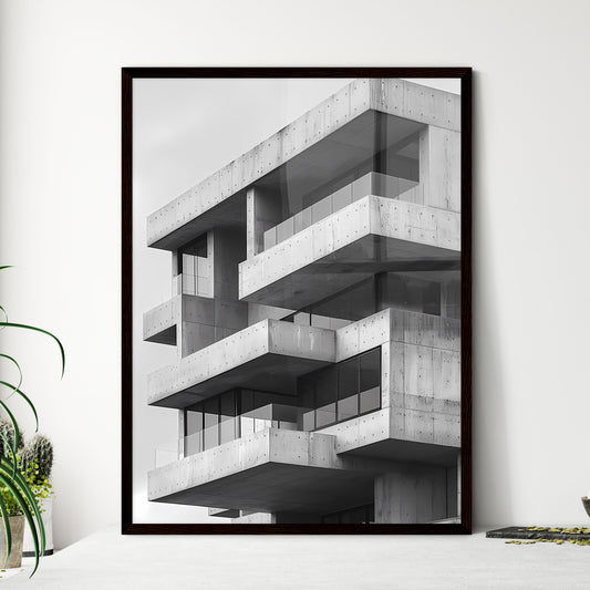 Iconic black and white architectural painting of a high luxury house with multiple balconies under a clear sky Framed Art
