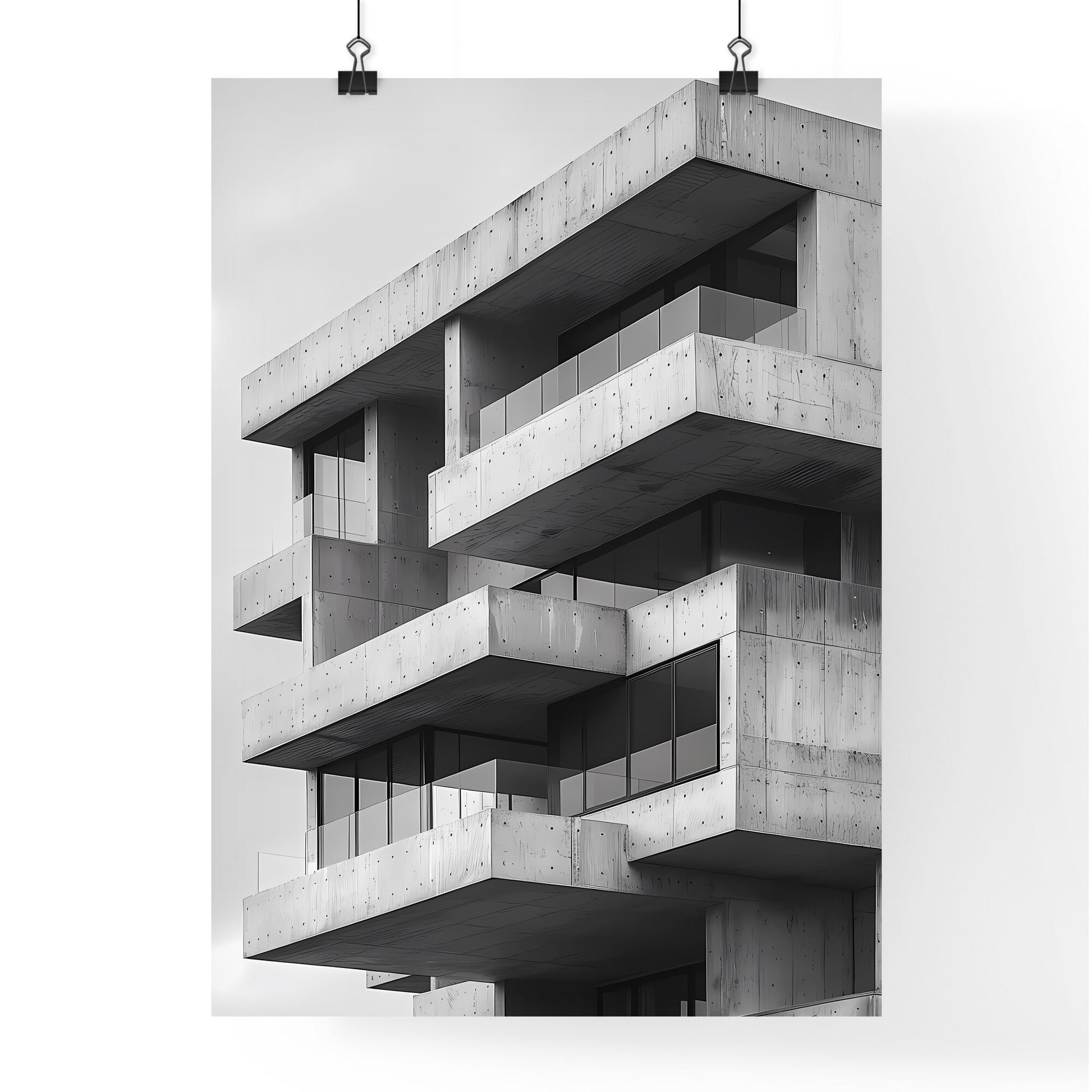 Iconic black and white architectural painting of a high luxury house with multiple balconies under a clear sky Default Title